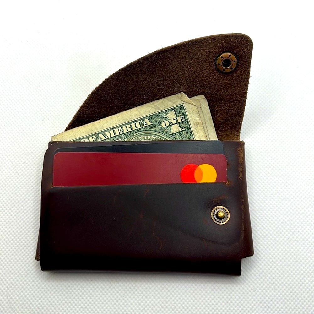 Full Grain Leather Minimalist Wallet Holds 8 Cards, Folded Bills, and Coins!